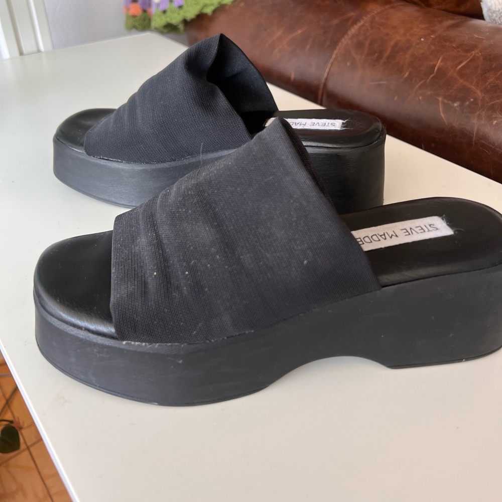 Steve Madden Black Platform Slides Slinky30 - Picture 3 of 4